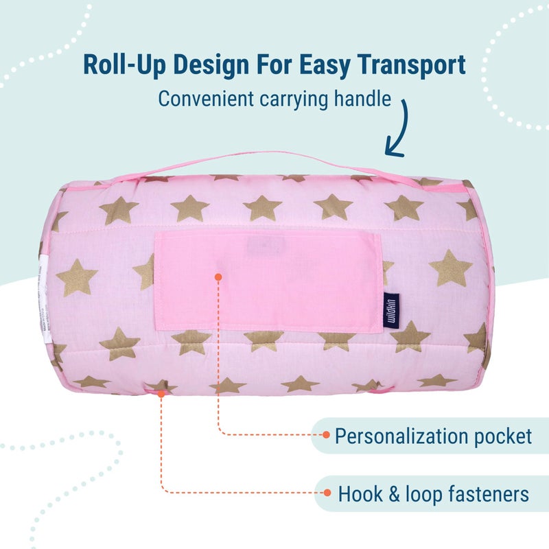 Wildkin Kids Original Nap Mat â€“ Cozy Kids Sleep Mat with Pillow, Ideal for School & Travel - Pink and Gold Stars - Image 4